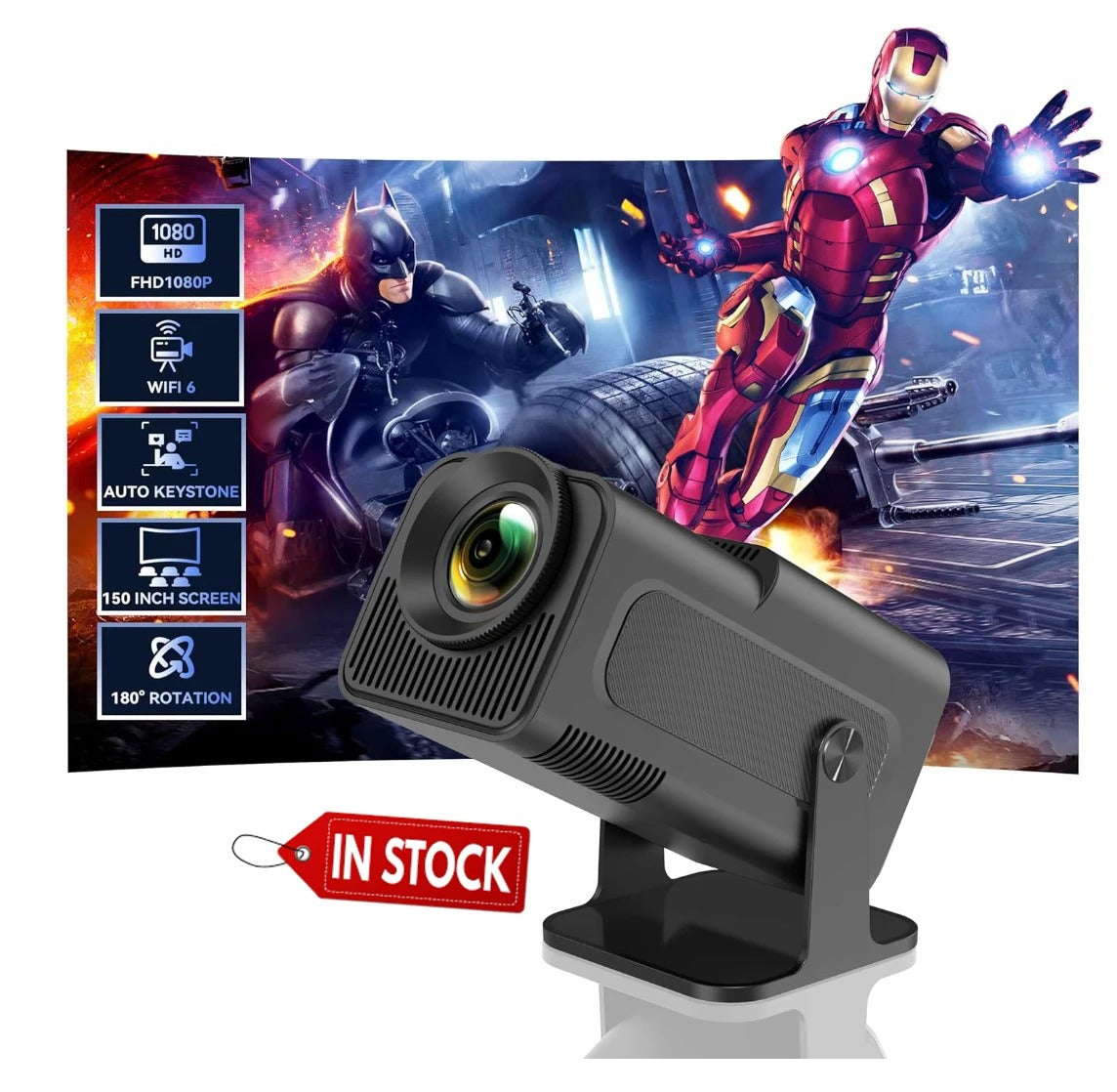 HY320: Projector 4K 1080P con Rotación 180° y Android, WiFi 6 y Bluetooth